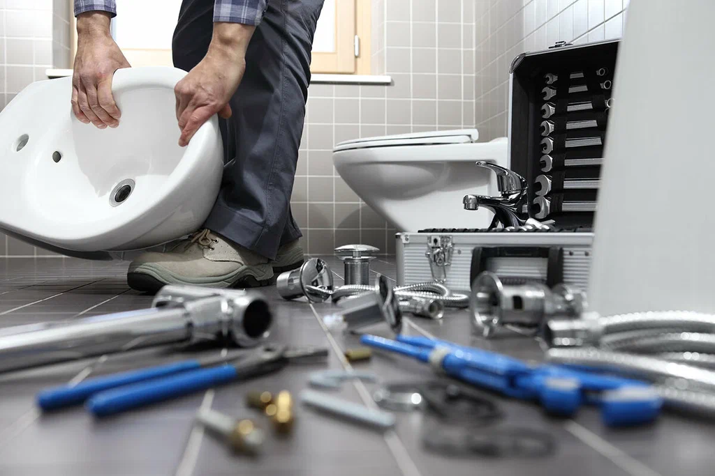 Plumbing tools prepared for a bathroom repair in Pompano Beach
